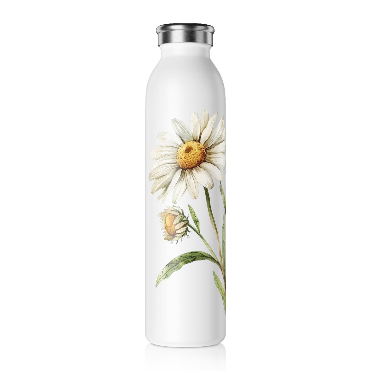 Floral Slim Water Bottle, Eco-Friendly Hydration, Summer Gift, Trendy Drinkware, Daisy Design, Outdoor Adventures