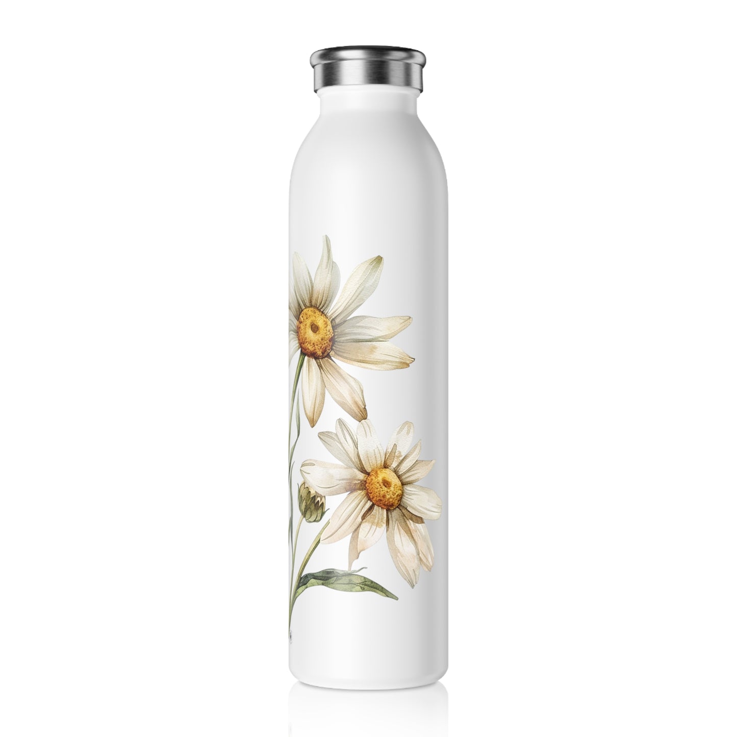 Floral Slim Water Bottle, Eco-Friendly Hydration, Summer Gift, Trendy Drinkware, Daisy Design, Outdoor Adventures
