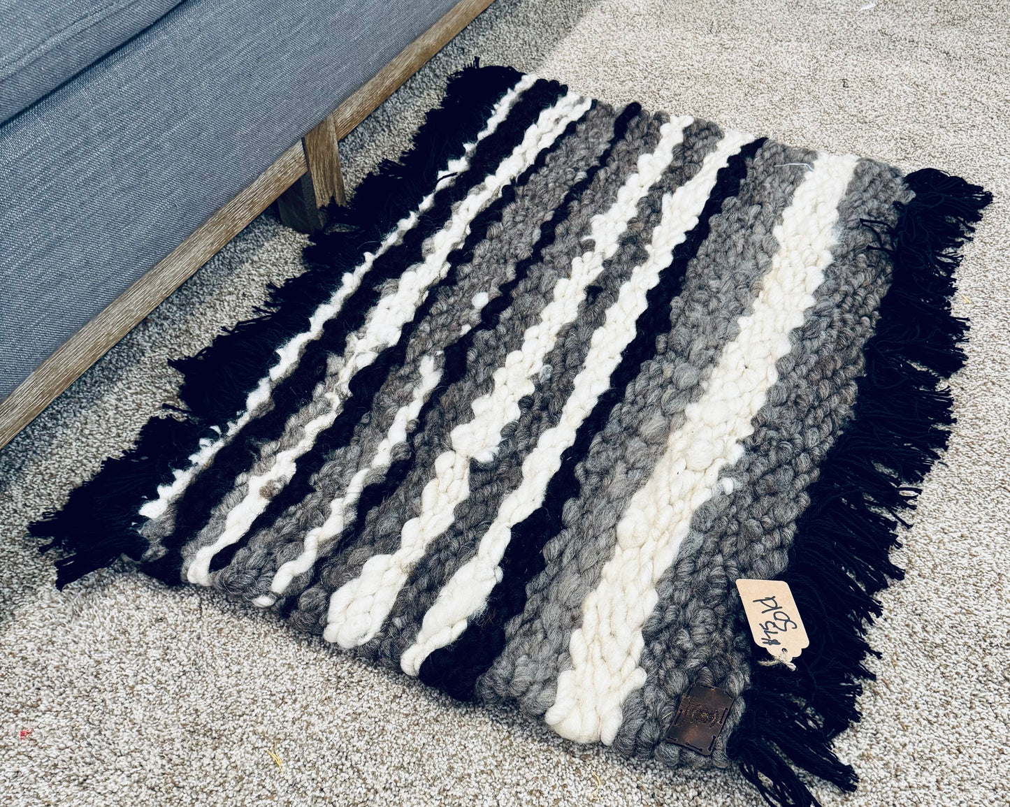 Hand Woven Peg Loom Sheep Wool Rug.