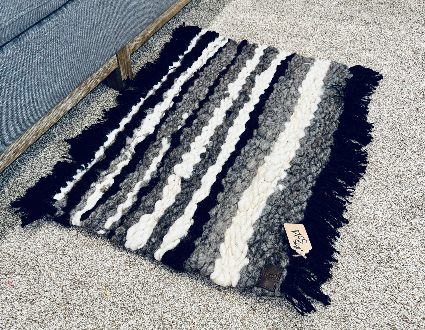 Hand Woven Peg Loom Sheep Wool Rug.