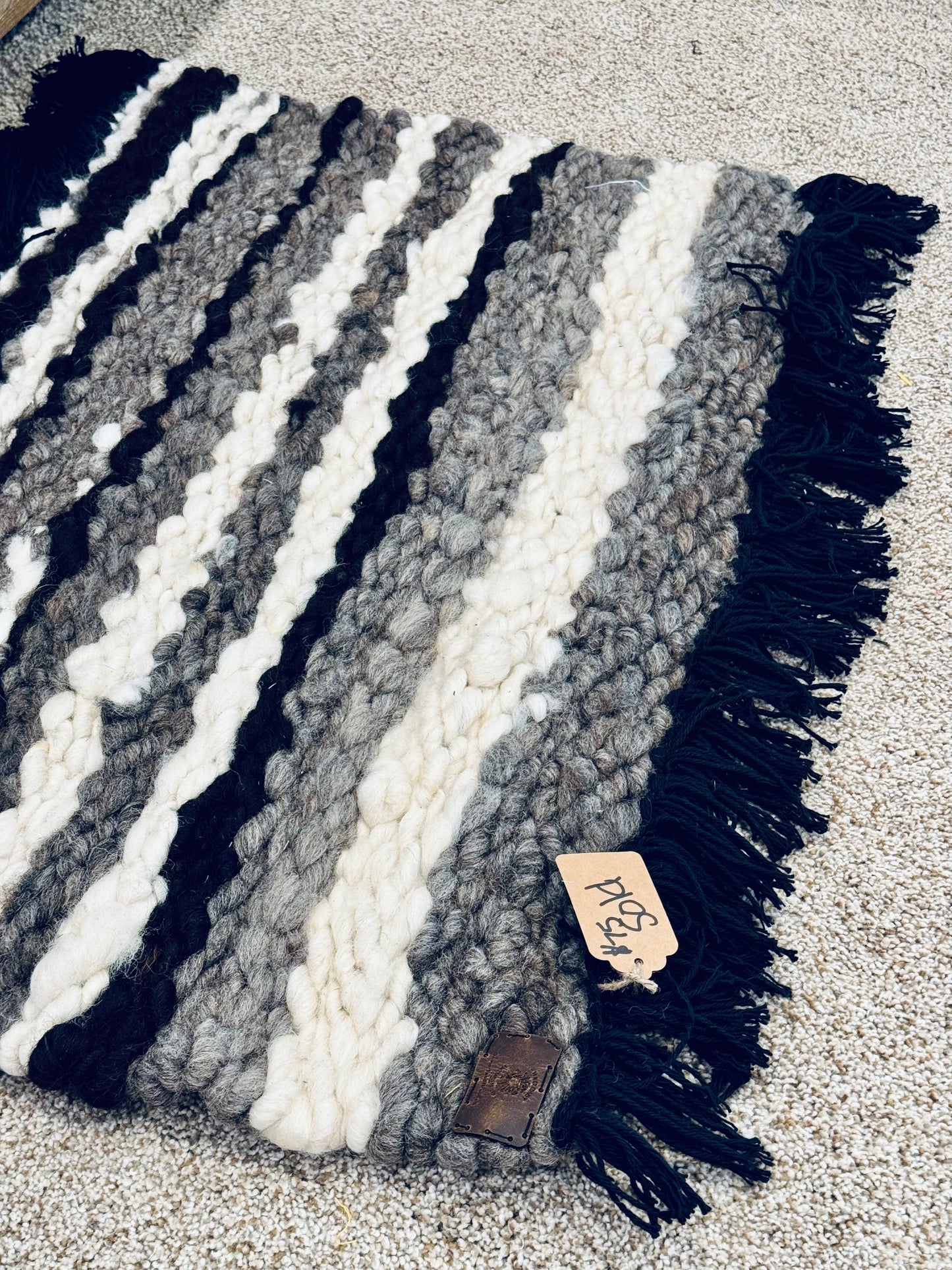 Hand Woven Peg Loom Sheep Wool Rug.