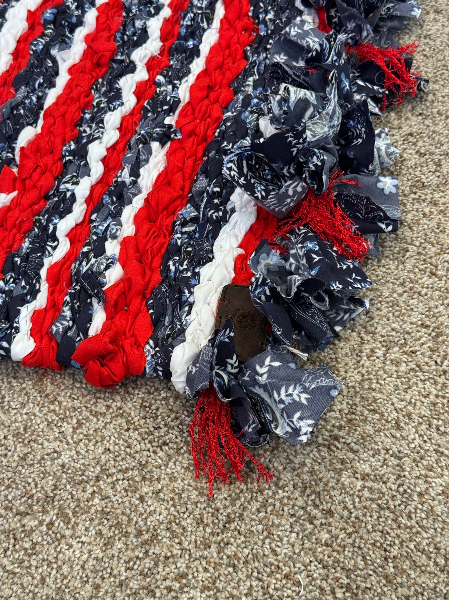 Hand Woven Peg Loom Rug. Red White And Blue Patriotic Vibes