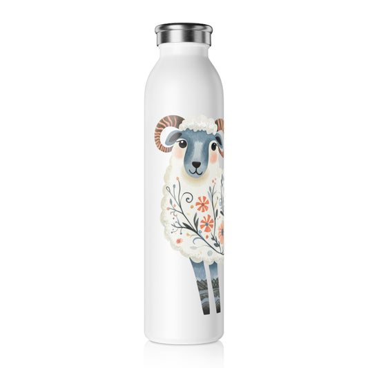 Charming Sheep Slim Water Bottle, Cute Reusable Bottle, Eco-Friendly Gift, Animal Lovers Hydration, Farmhouse Decor