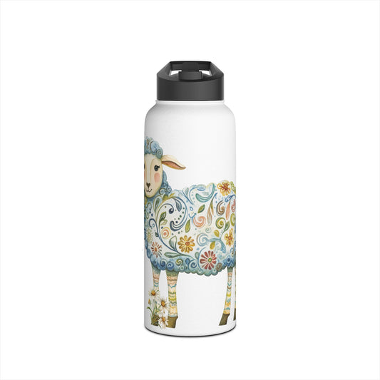 Cute Sheep Stainless Steel Water Bottle, Eco-Friendly Hydration, Gift for Animal Lovers, 4-H Livestock Kids, Outdoor Adventure, Floral Design, Reusable