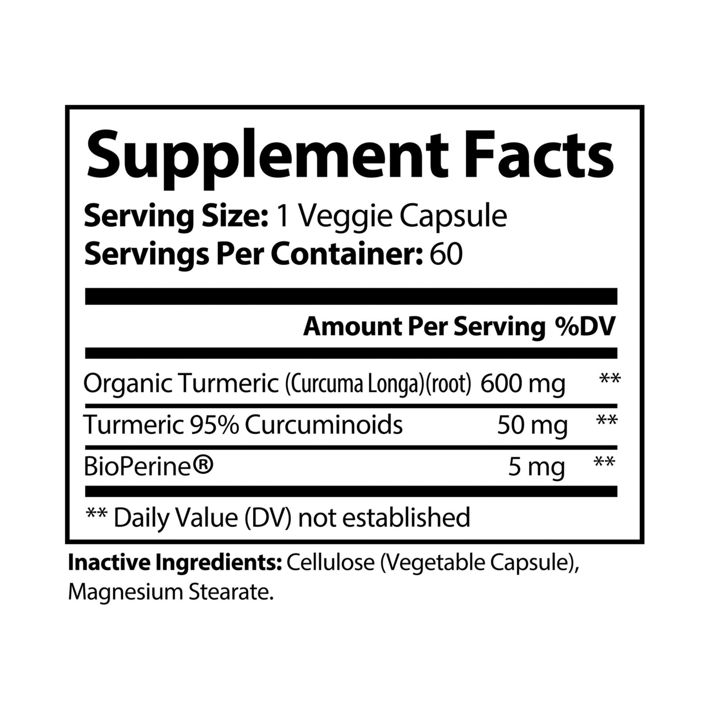 Vitamins and Supplements Turmeric with BioPerine® (Black Pepper Fruit Extract) Supplement (60 Capsules)