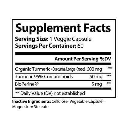 Vitamins and Supplements Turmeric with BioPerine® (Black Pepper Fruit Extract) Supplement (60 Capsules)