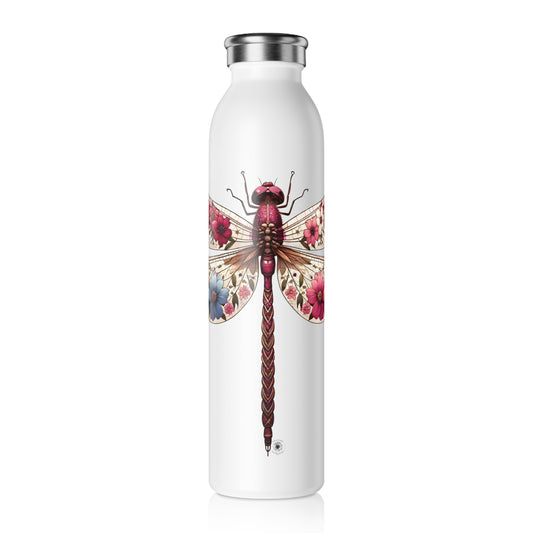 Stylish Slim Water Bottle with Floral Dragonfly Design - Eco-Friendly, Reusable Gift for Nature Lovers, Yoga, Travel, Fitness