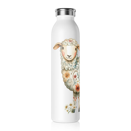 Whimsical Sheep Slim Water Bottle, Cute Animal Water Bottle, Eco-Friendly Drinkware, Gift for Her, Farmhouse Decor, Charming Drink Ware