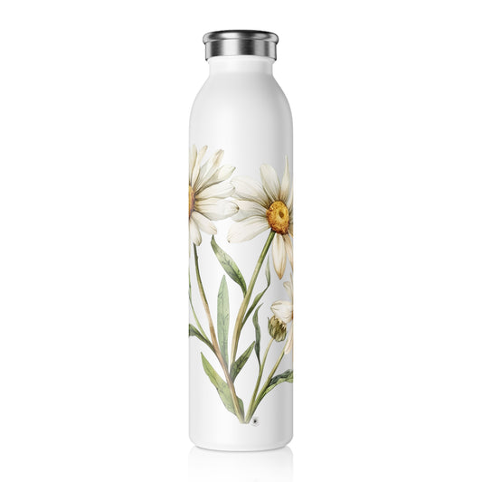 Floral Slim Water Bottle, Eco-Friendly Hydration, Summer Gift, Trendy Drinkware, Daisy Design, Outdoor Adventures