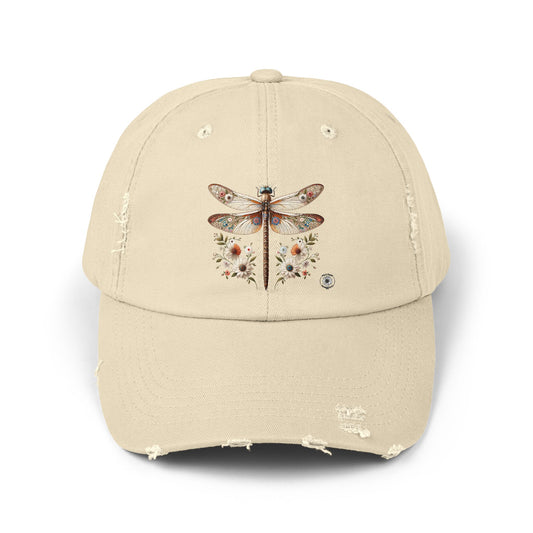 Vintage Floral  Distressed, Dragonfly Cap, for Outdoor Adventures, Perfect for Gifts, Summer Style, Unisex Hat &  Magical Vibes Whimsical Vibes