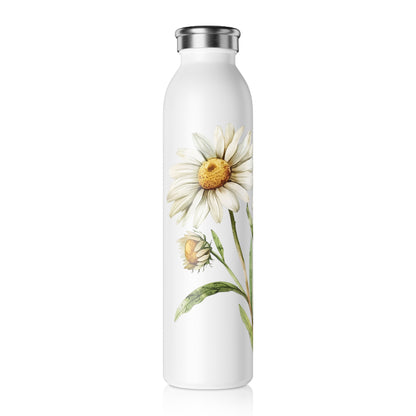 Floral Slim Water Bottle, Eco-Friendly Hydration, Summer Gift, Trendy Drinkware, Daisy Design, Outdoor Adventures