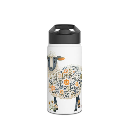 Floral Sheep Water Bottle, Eco-Friendly Travel Mug, Gift for Animal Lovers, Outdoor Hydration, Reusable Drink Container, 4-H Live Stock Shows