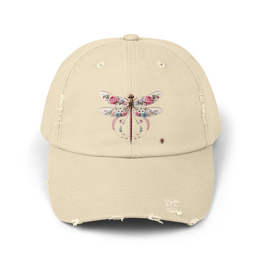 Distressed BoHo Dragonfly Cap, Casual Sun Hat, Gift for Nature Lovers, Vintage Style Cap, Summer Accessory, Classy Cap