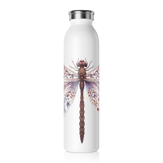 Elegant Dragonfly Water Bottle, Floral Thermos, Eco-Friendly Hydration Gear, Nature Lover Gift, Travel Mug for Outdoor Adventures