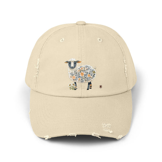 Whimsical Sheep Distressed Cap, Cute Animal Hat for Nature Lovers, Perfect Gift for Birthdays, Casual Outings, Farm Themed Events, Camping