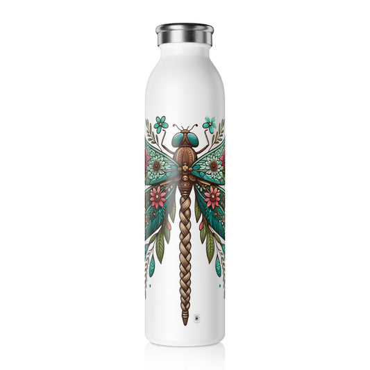 Artistic Slim Water Bottle with Dragonfly Design - Eco-Friendly Hydration for Nature Lovers, Gifts for Her, Outdoor Adventures, Yoga, Travel