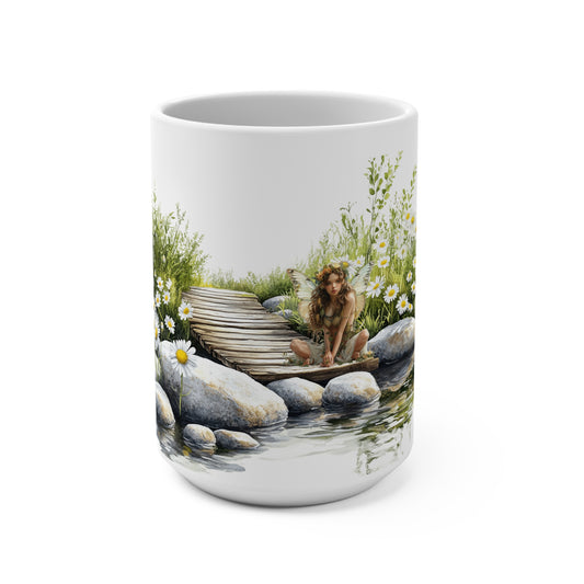 Mug 15oz - Whimsical Daisies Fairy Scene Coffee Mug