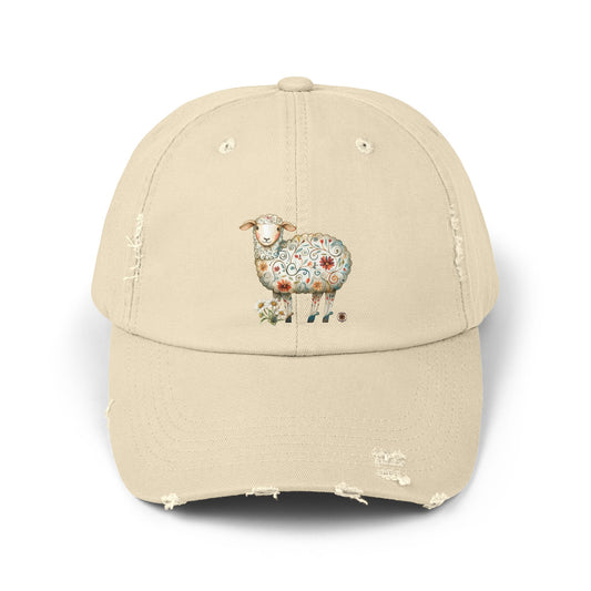 Whimsical Sheep Distressed Cap, Trendy Accessory, Farmhouse Decor, Gift for Animal Lovers, Summer Fashion, Casual Wear, Hydration