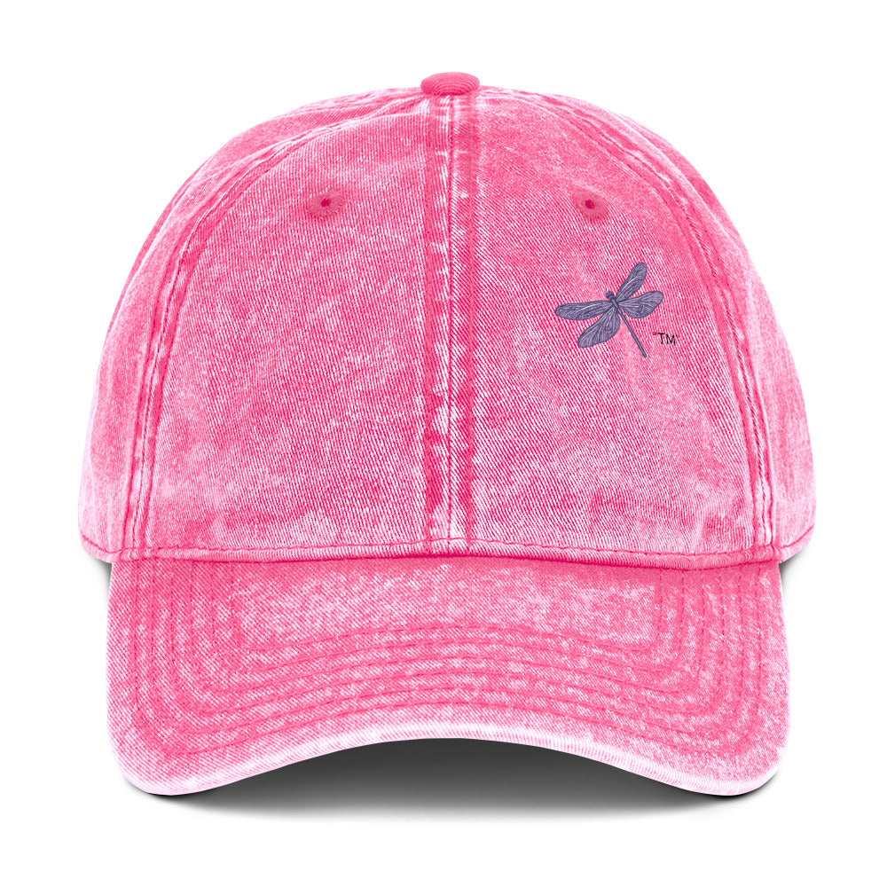 Whimsical Dragonfly Graphic Vintage Cotton Twill Cap in Hot Pink
